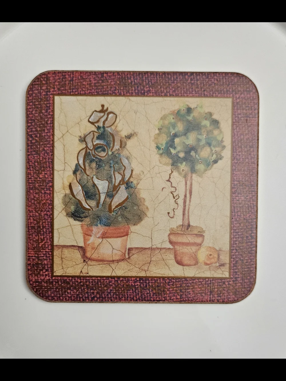 Pimpernel Vintage Christmas Topiary Cork-Backed Coasters Set of 5 with Holder